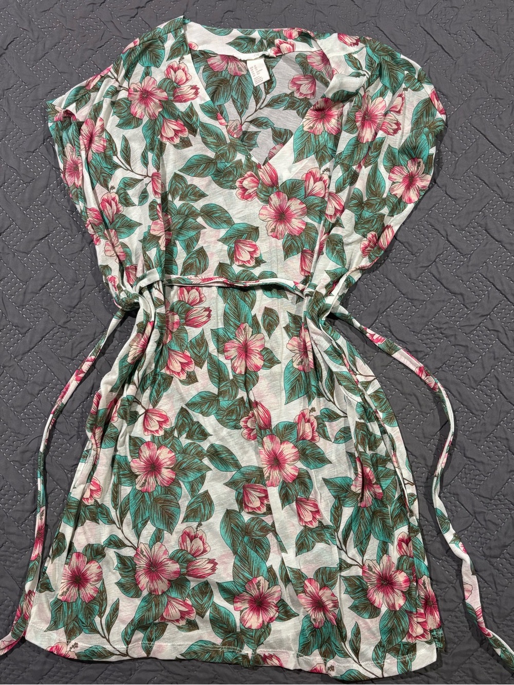 H&M Pink & Green Floral Tie-Waist Swim Coverup